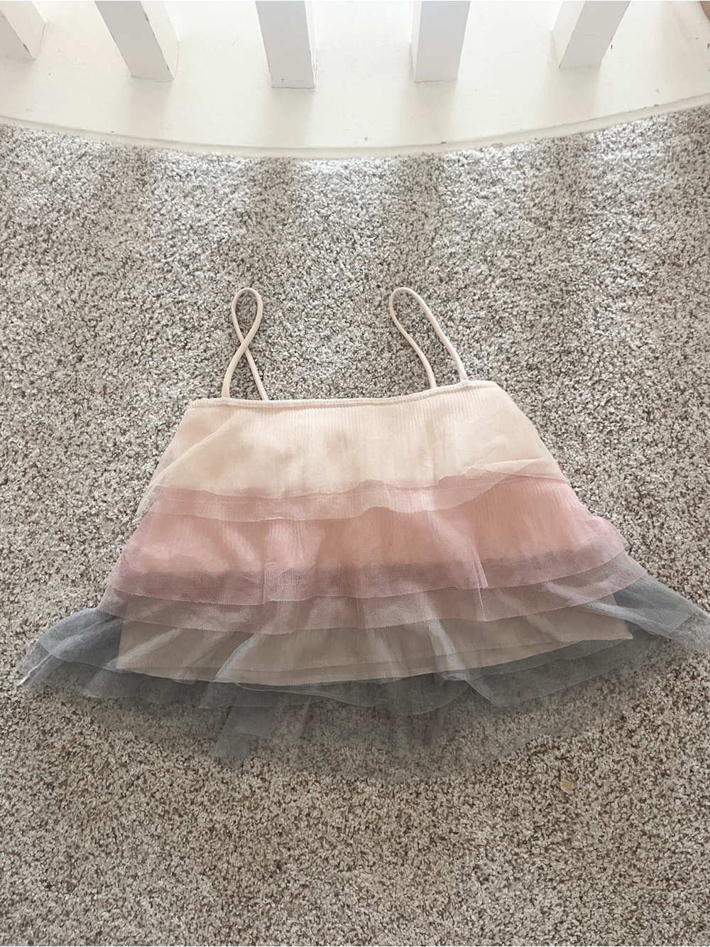 Layered Tulle Strappy Crop Top in Blush, Pink, Gray